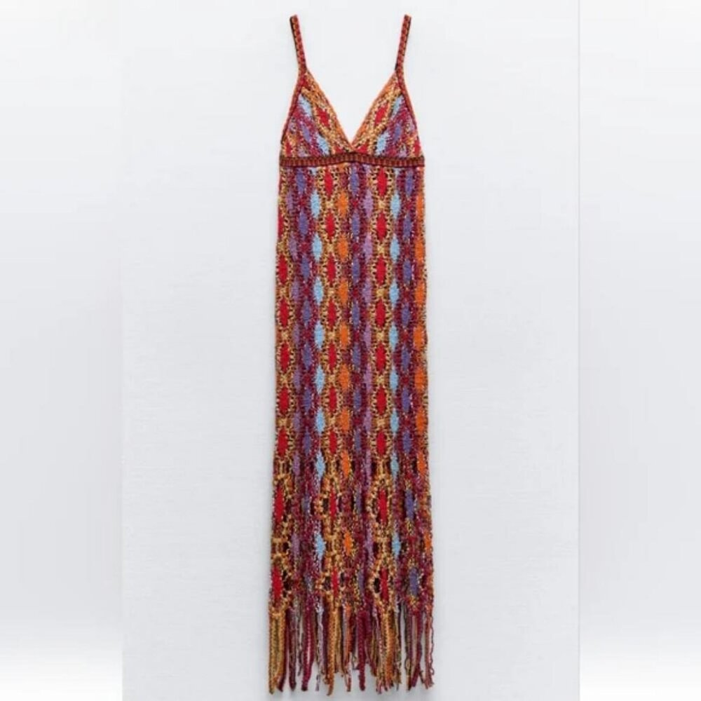 ZARA FRINGED KNIT MIDI DRESS - Picture 3 of 7